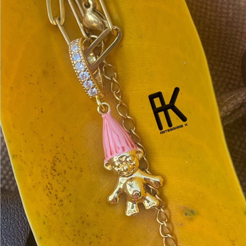 Vintage Troll Pendant Necklace, Gold Plated Zinc Alloy, Retro 90s